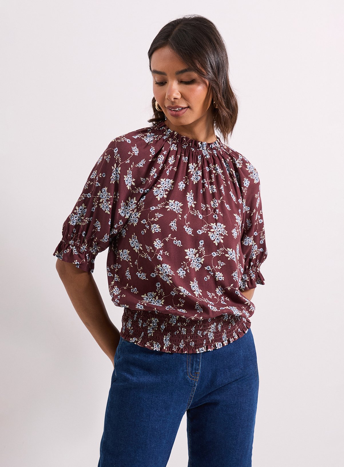 DOROTHY PERKINS Frill Neck Shirred Cuff Blouse 