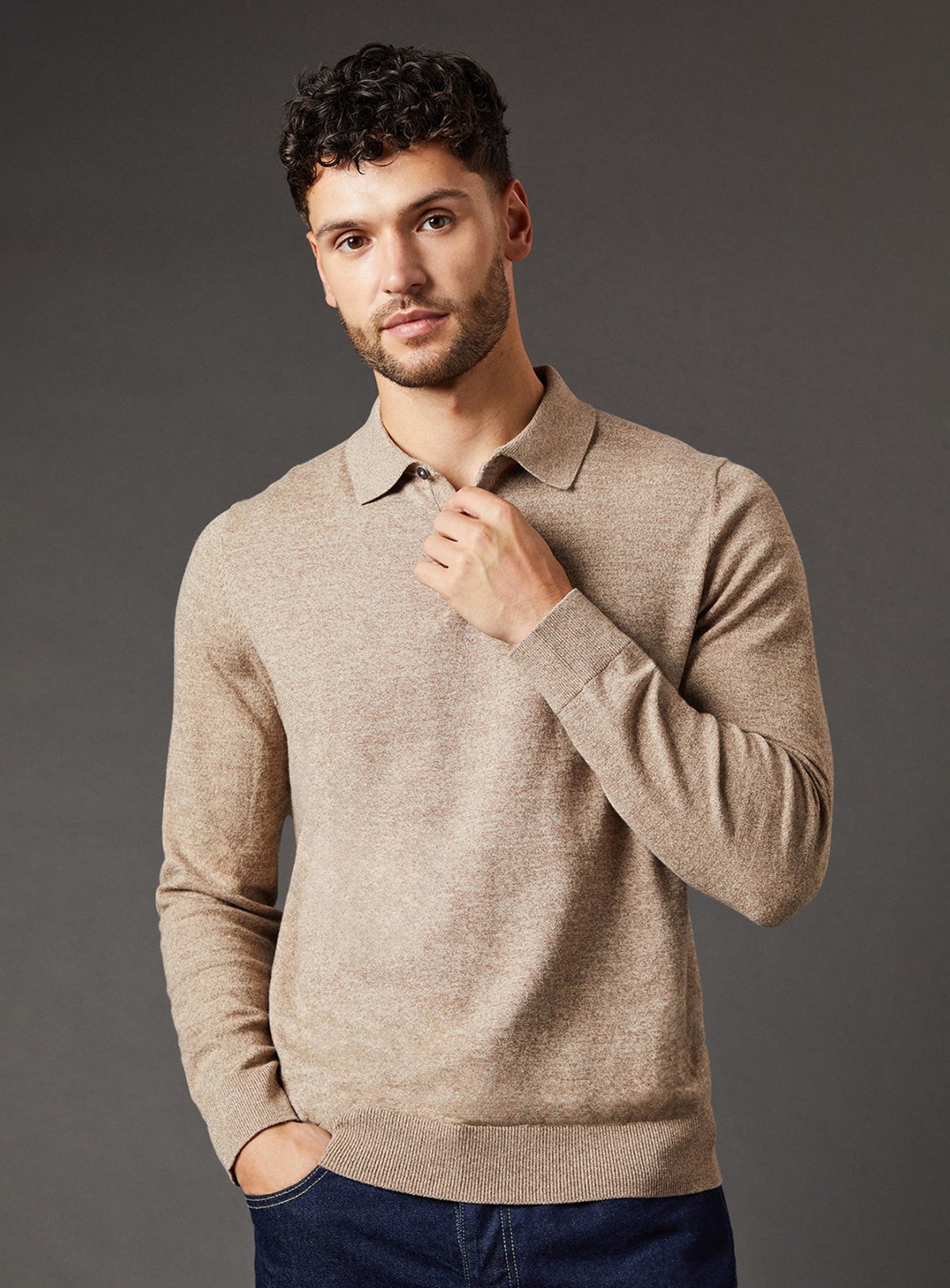 BURTON Cotton Rich Long Sleeve Knitted Polo 