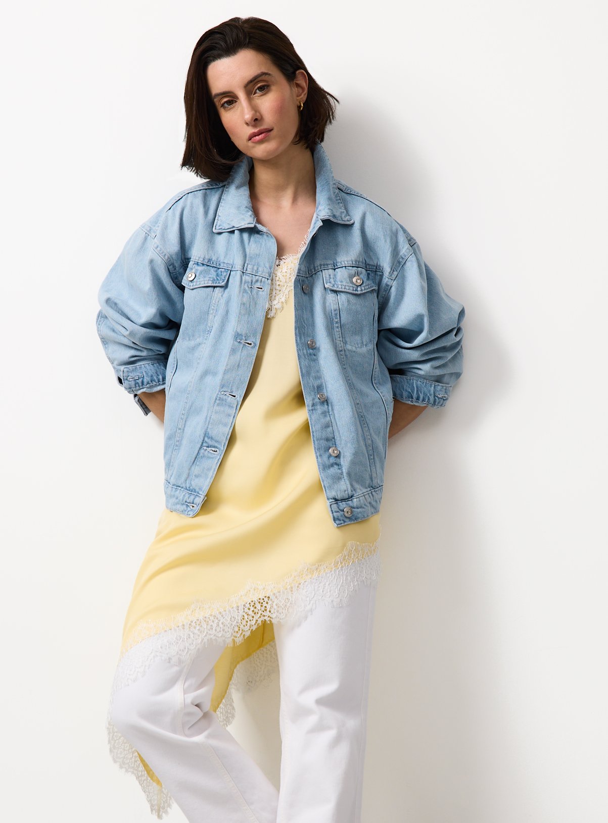 Light Blue Denim Bleach Wash Oversized Trucker Jacket 22