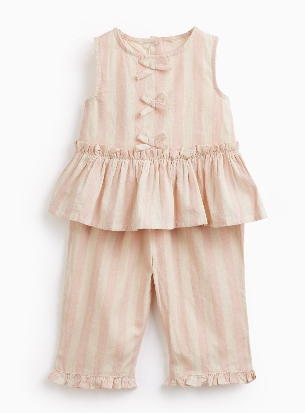 Pink Pastel Stripe Trouser & Bow Top Set
