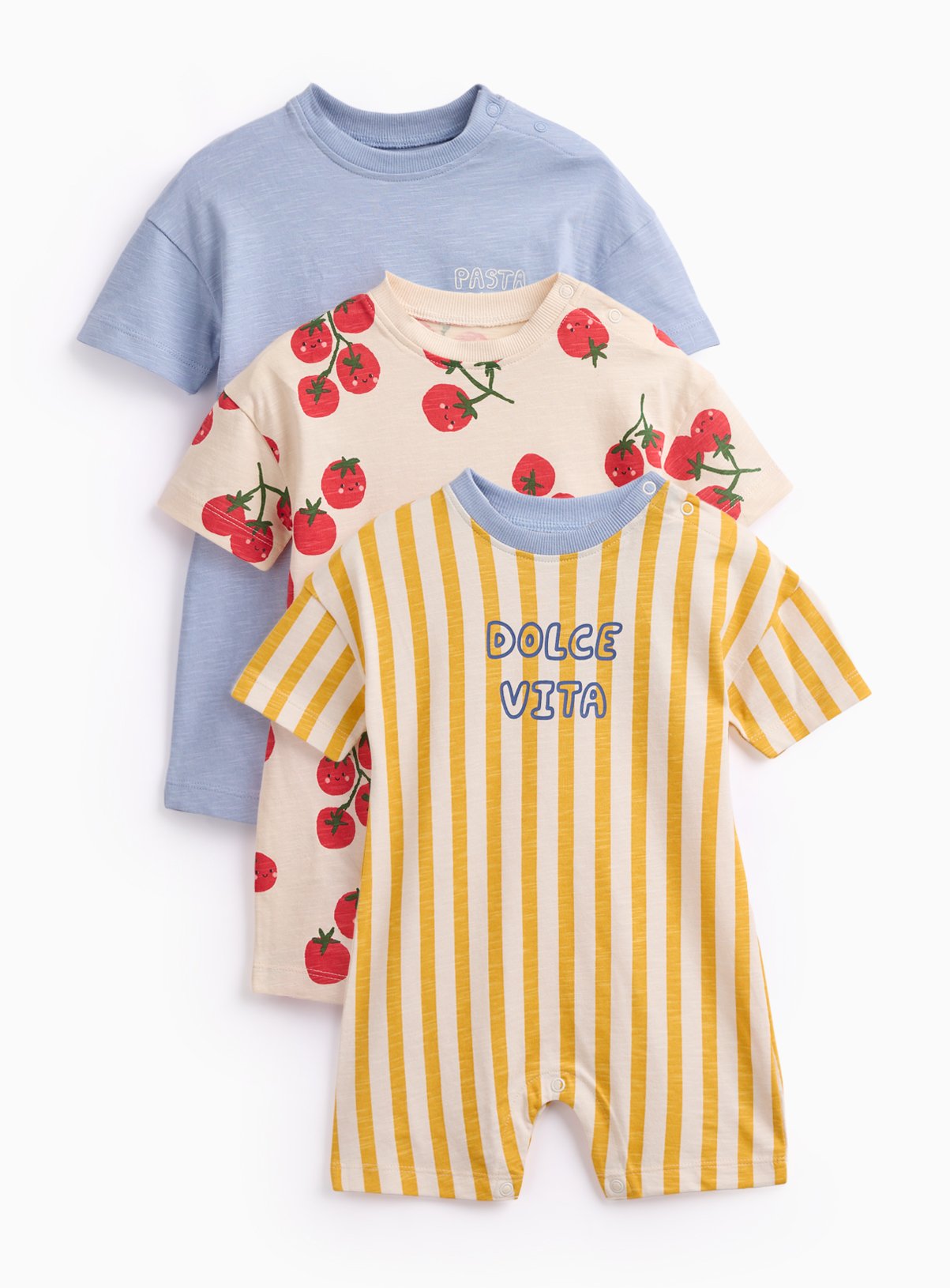 Mediterranean Print Short Sleeve Rompers 3 Pack 18-24 months