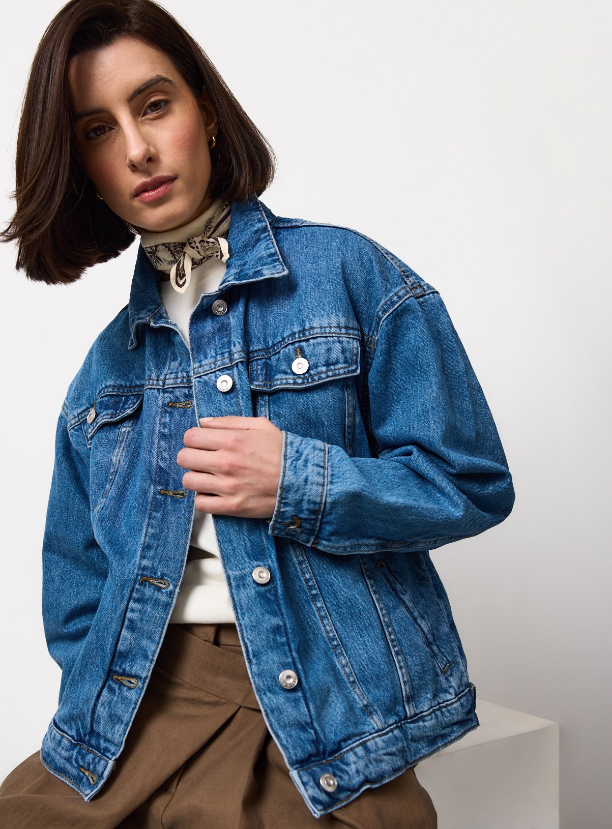 Mid Blue Denim Oversized Trucker Jacket