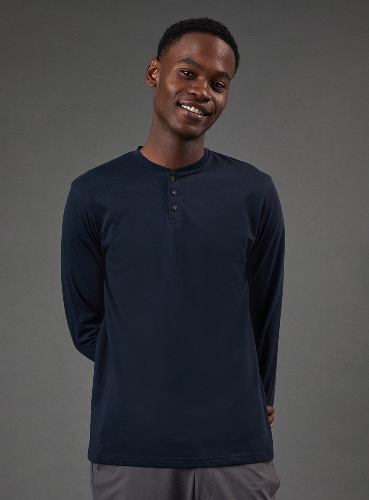 BURTON Navy Long Sleeve Grandad Neck T Shirt 