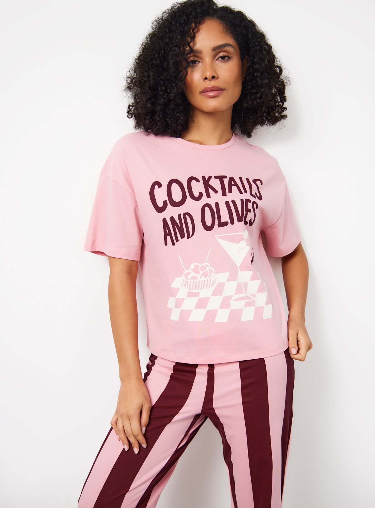 Pink Cocktails And Olives Printed Jersey Pyjamas M