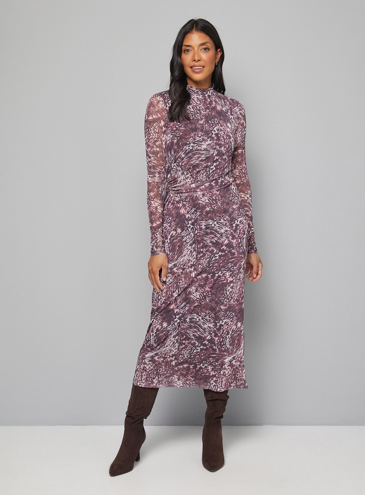 WALLIS Animal Mesh Ruched Midaxi Dress 