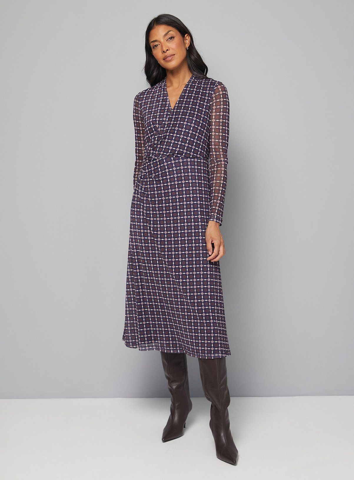 WALLIS Geo Mesh Wrap Neck Midi Dress