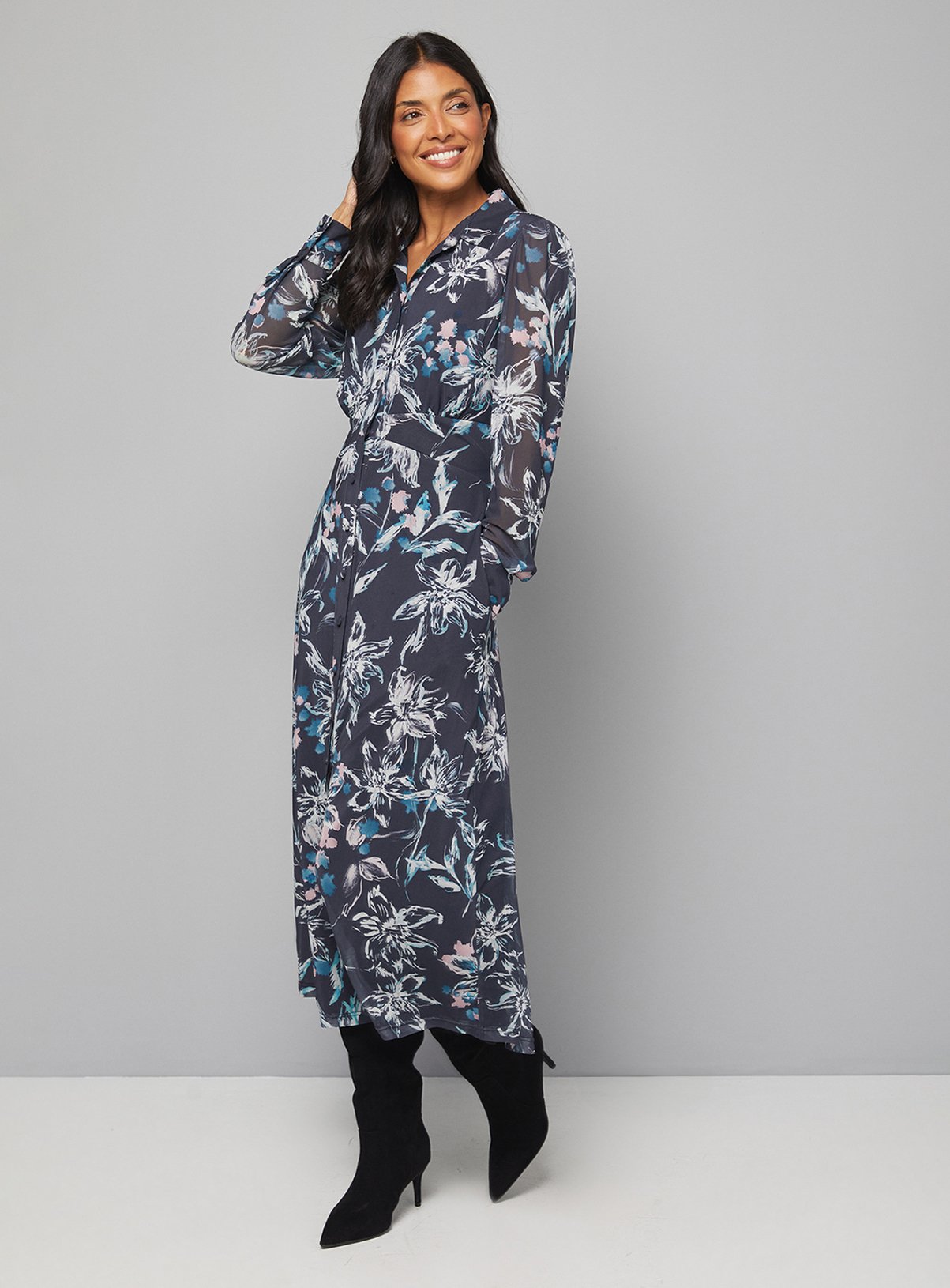 WALLIS Floral Mesh Button Through Shirt Dress