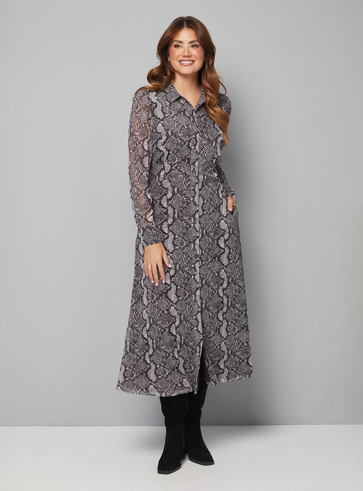 WALLIS Snake Print Mesh Shirt Dress 20