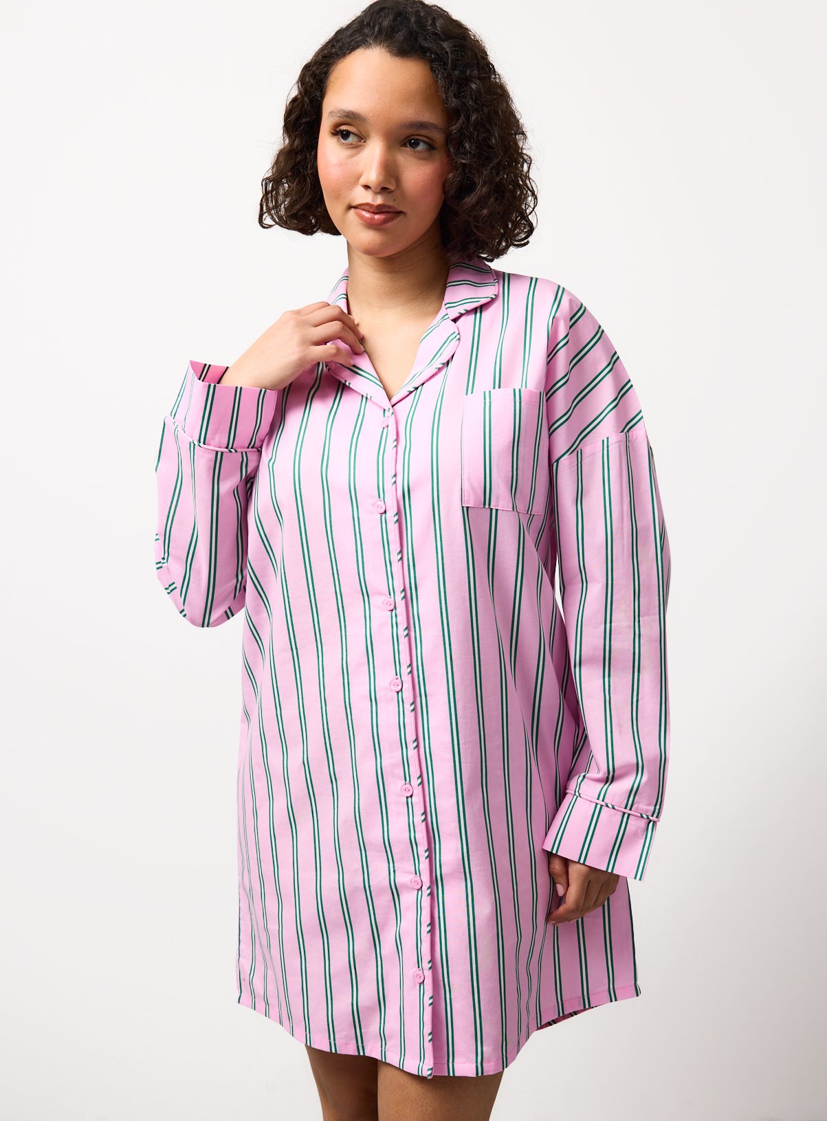Pink Striped Poplin Night Shirt