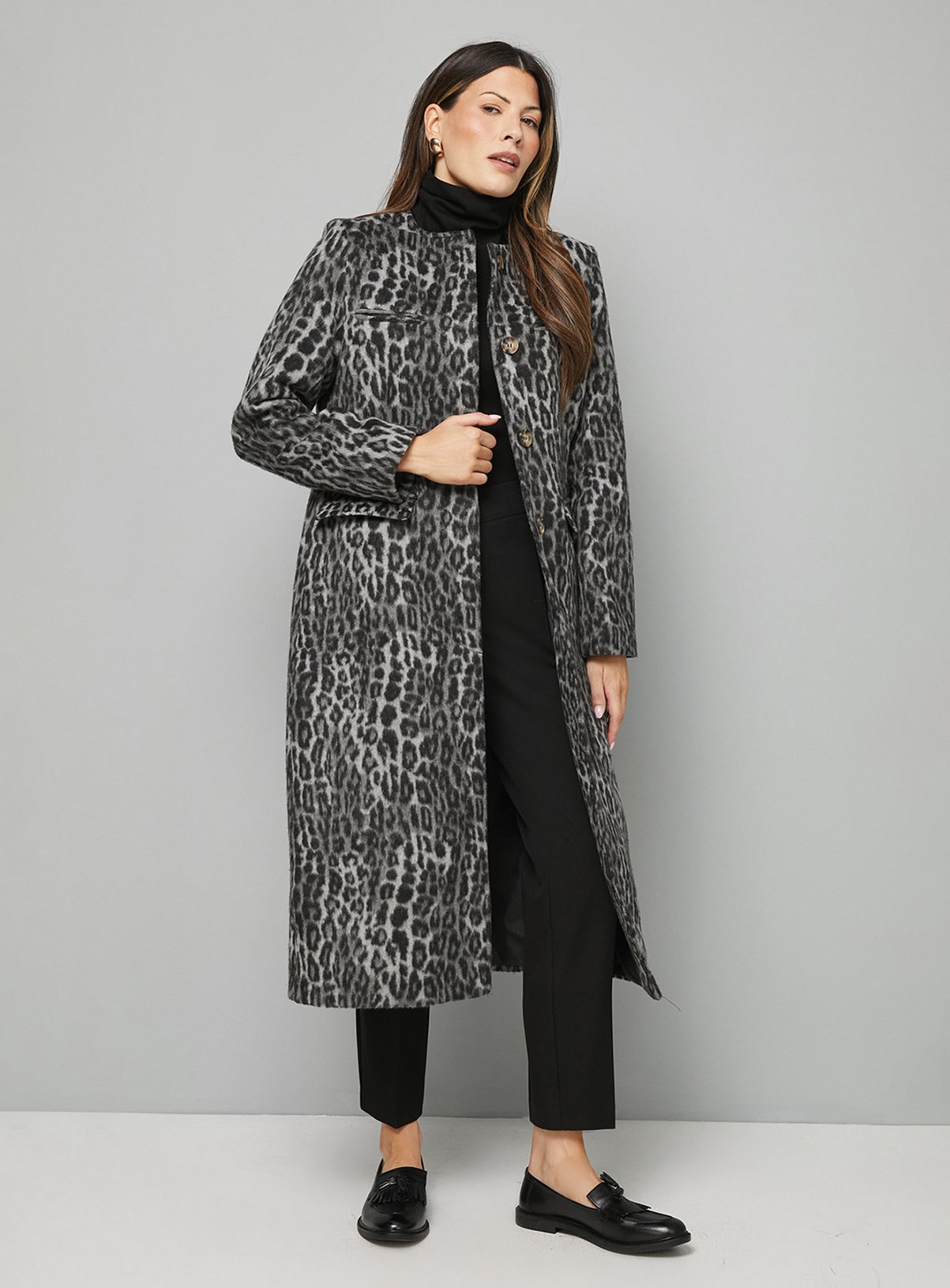 WALLIS Animal Print Button Detail Coat