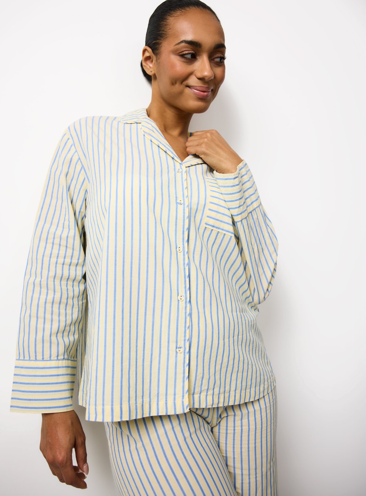 Yellow and Blue Stripe Poplin Cotton Pyjamas 
