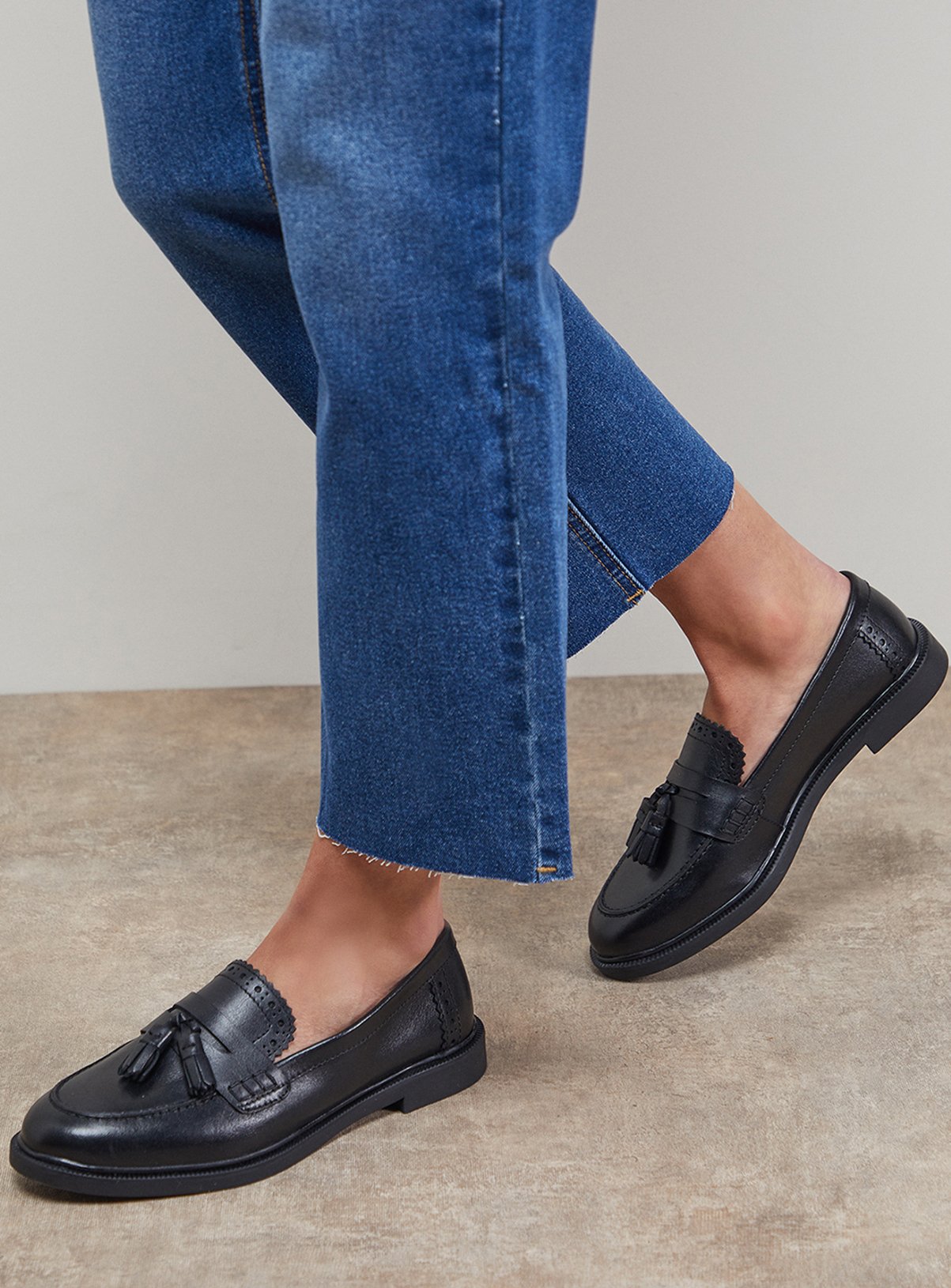 OASIS Bunny Leather Brogue Detail Tassel Loafers 