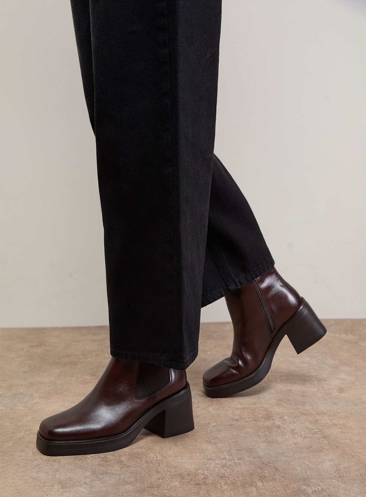 OASIS Barbara Leather Chunky High Heeled Chelsea Boots 