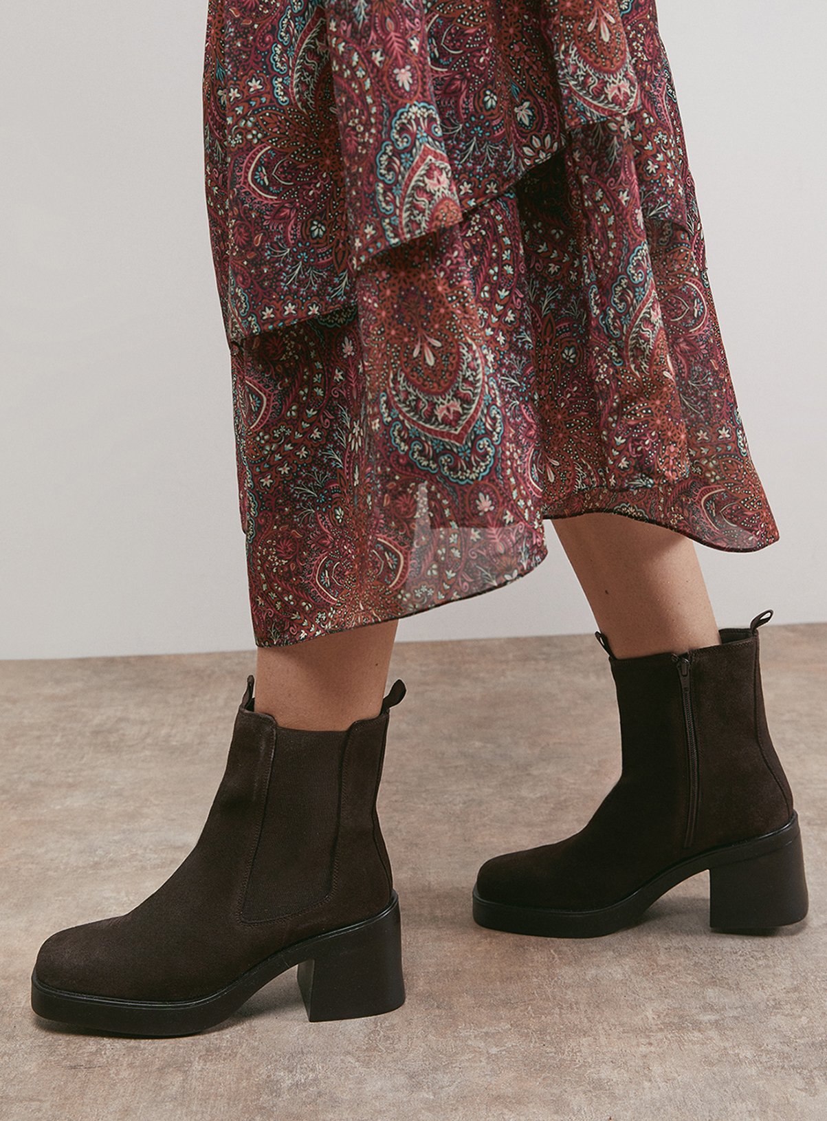 OASIS Barbara Suede Chunky High Heeled Chelsea Boots 