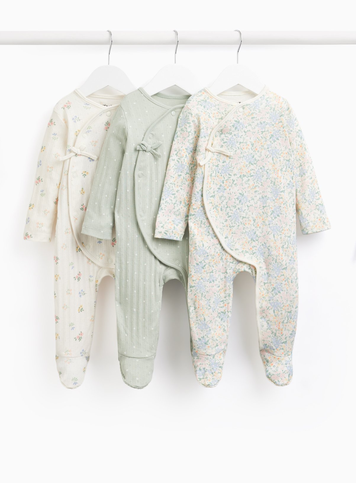 Floral Print Wrap Over Sleepsuits 3 Pack 
