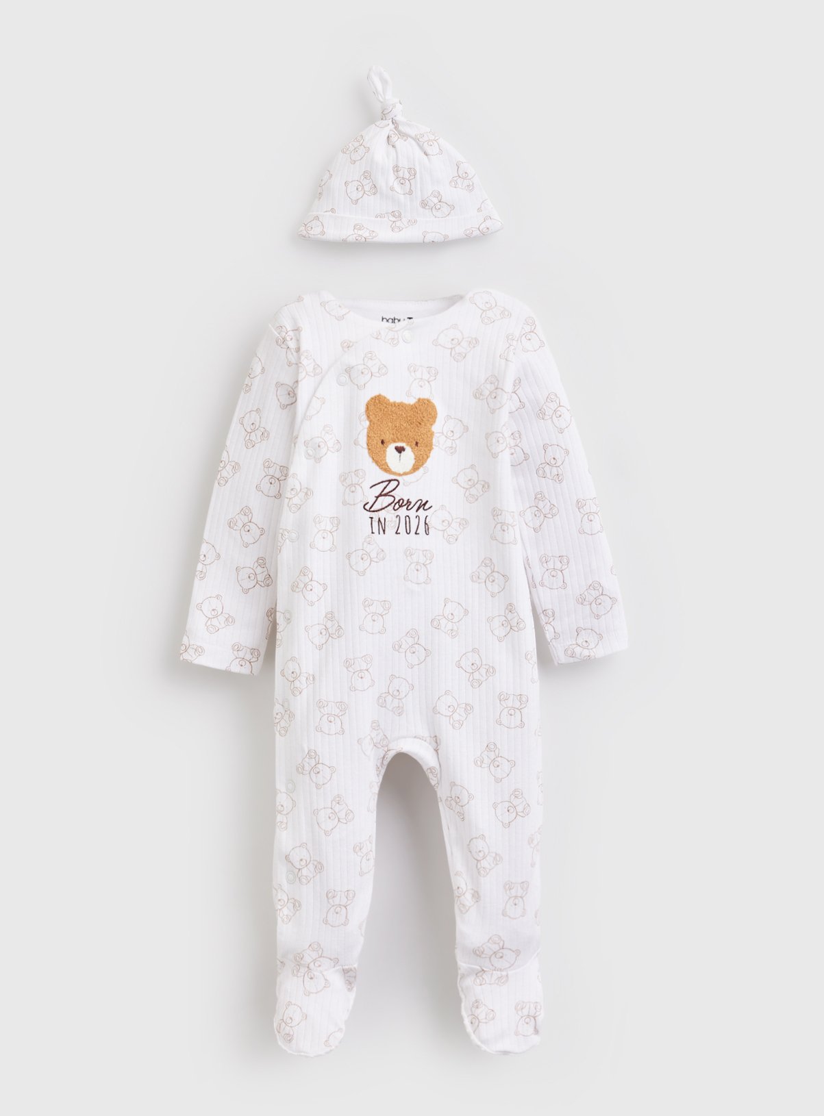 Bear Print Born In 2026 Sleepsuit & Hat Set