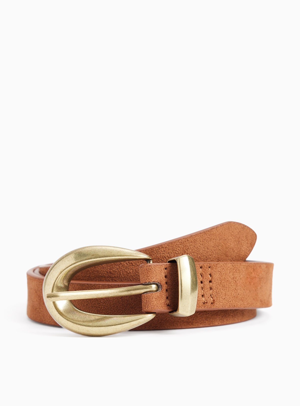 Tan Faux Suede Belt With Gold Buckle S