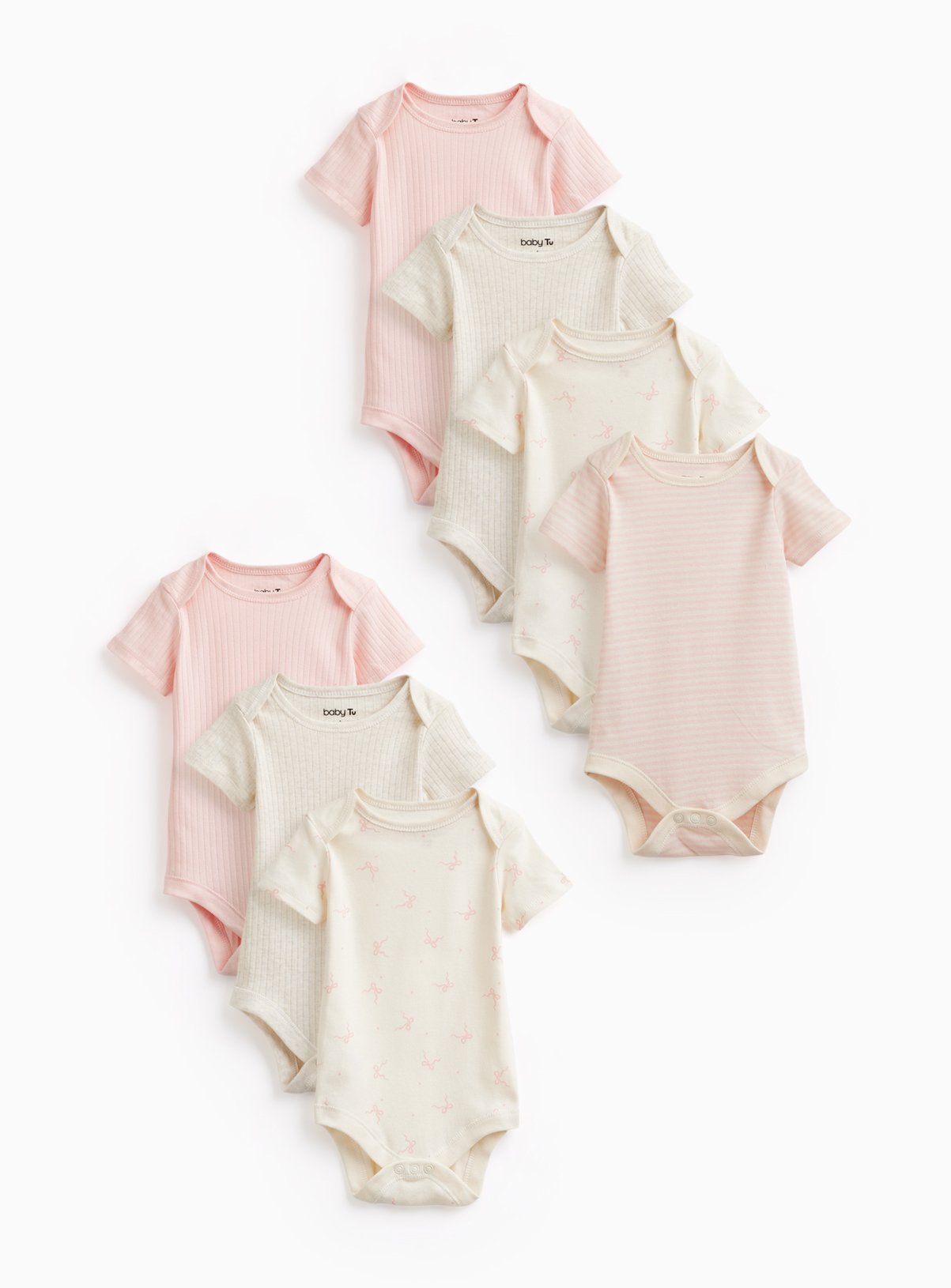 Bow Print Short Sleeve Bodysuits 7 Pack