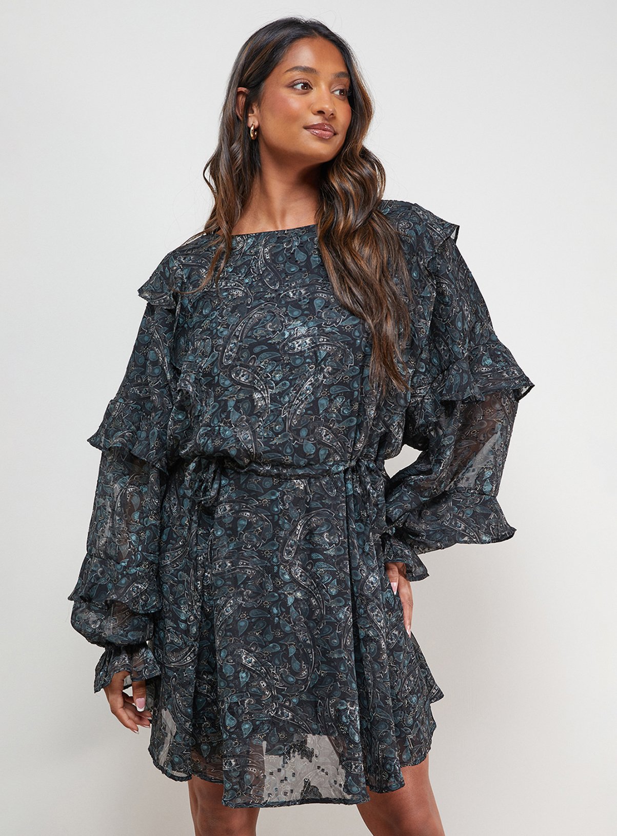 OASIS Printed Ruffle Batwing Sleeve Mini Dress 14