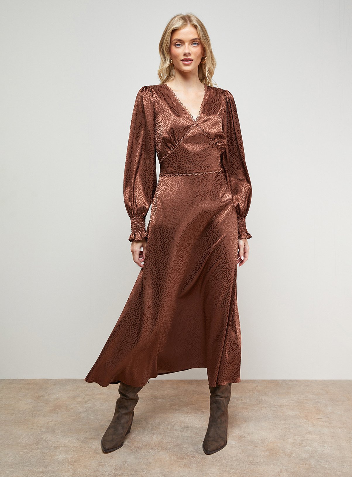 OASIS Jacquard Satin Midi Dress