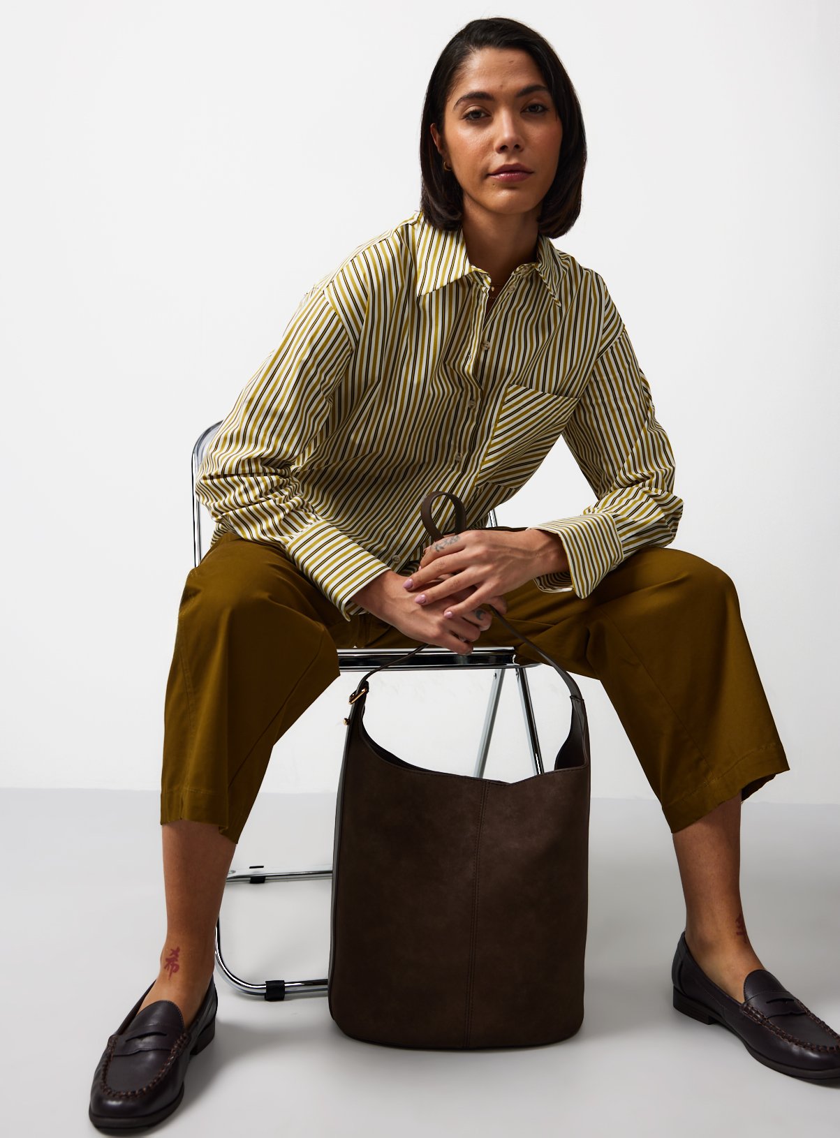 Chocolate Faux Suede Bucket Shoulder Bag One Size