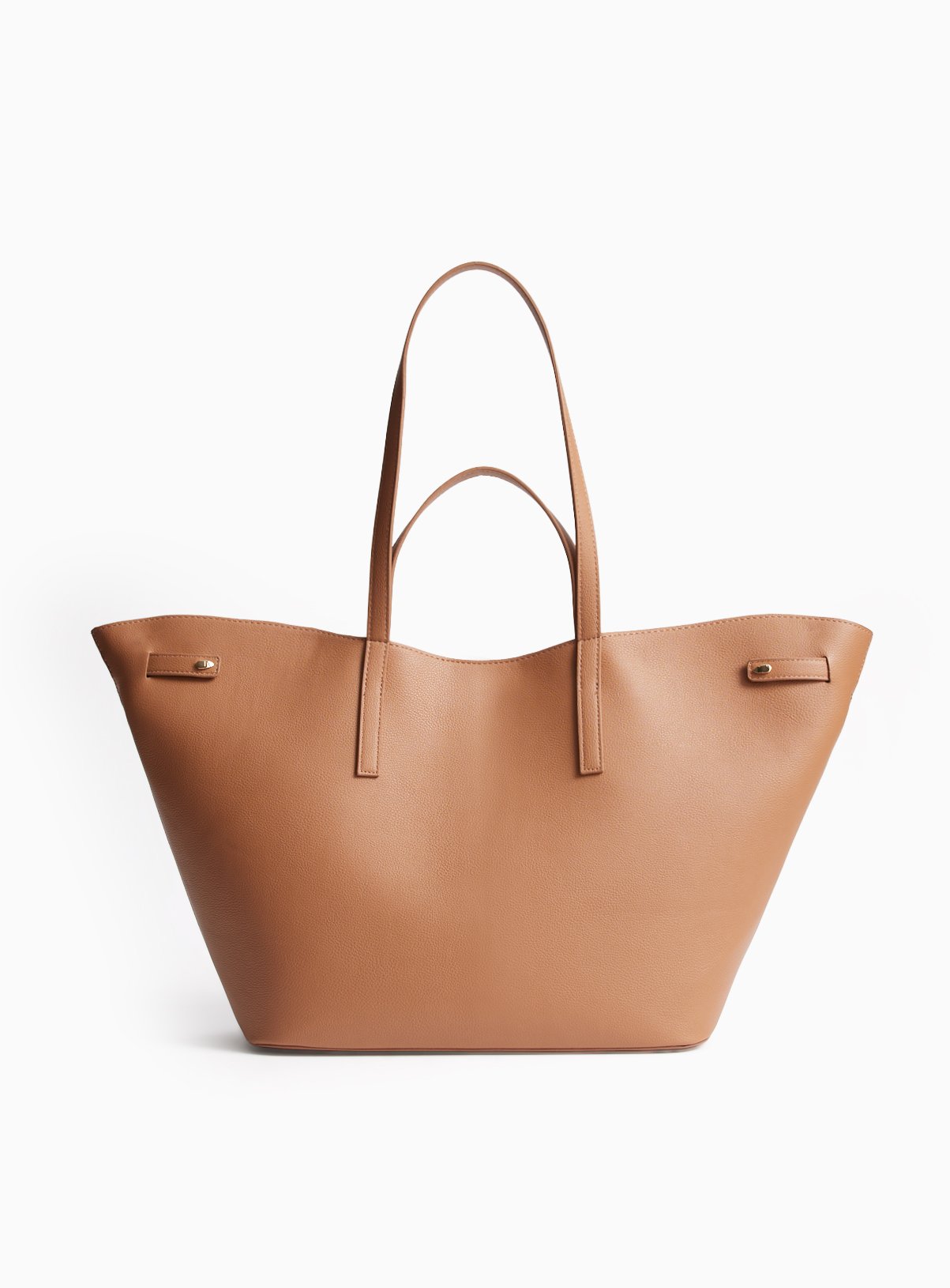 Tan Curved Faux Leather Shopper Bag One Size