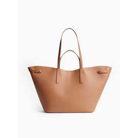 Tan Curved Faux Leather Shopper Bag One Size