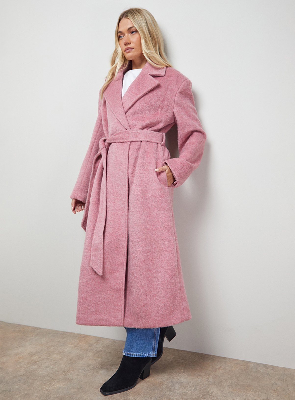 OASIS Brushed Belted Coat With Wool