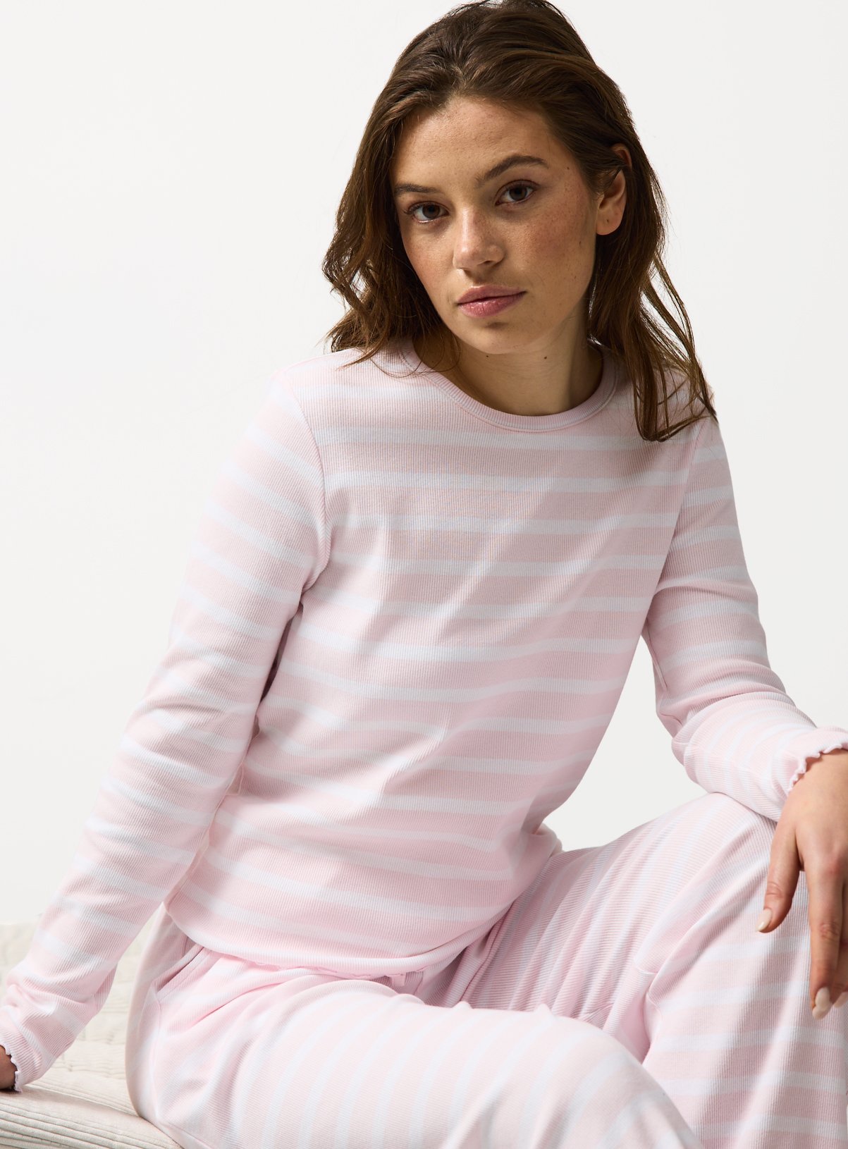 Pink Stripe Ribbed Co-ord Pyjama Top