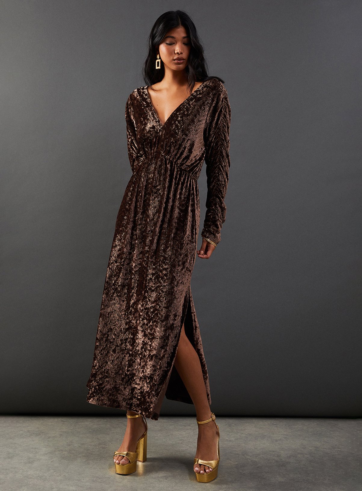 WAREHOUSE Burnout Velvet Batwing Midi Dress 