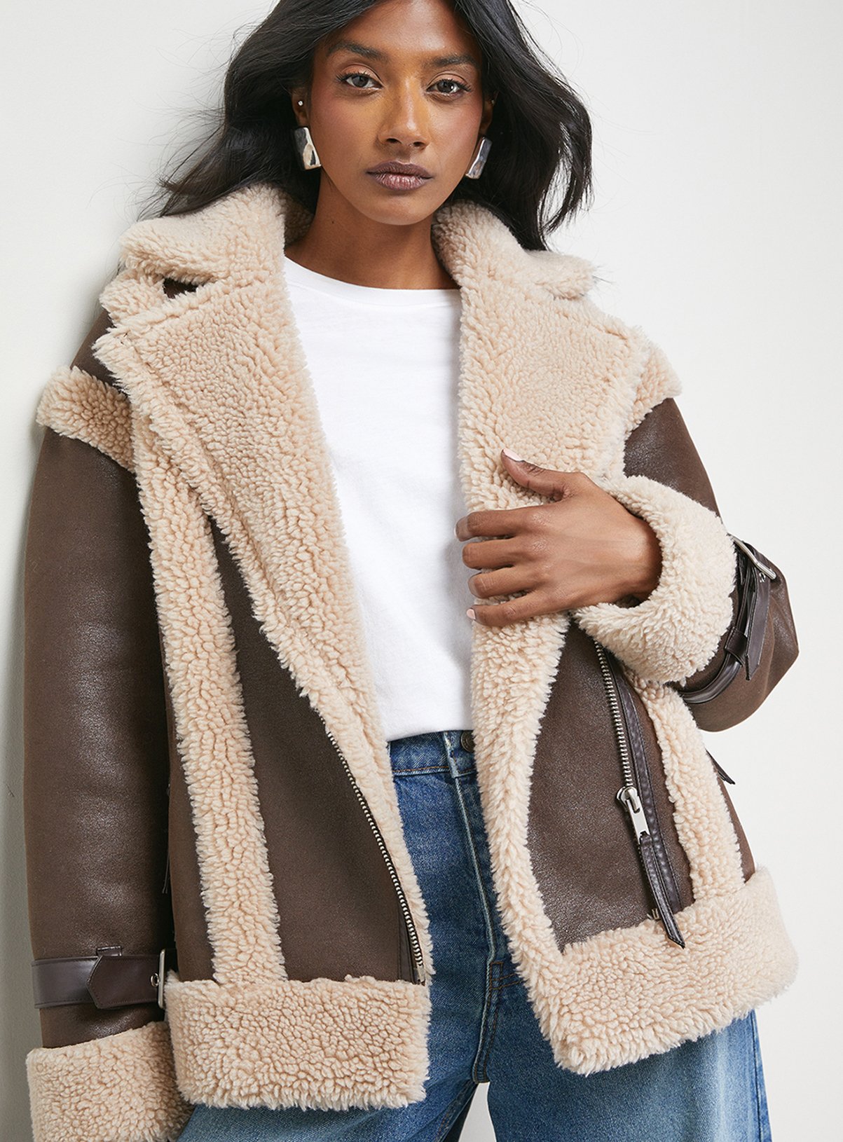 WAREHOUSE Wool Lined Shearling Biker Jacket 16