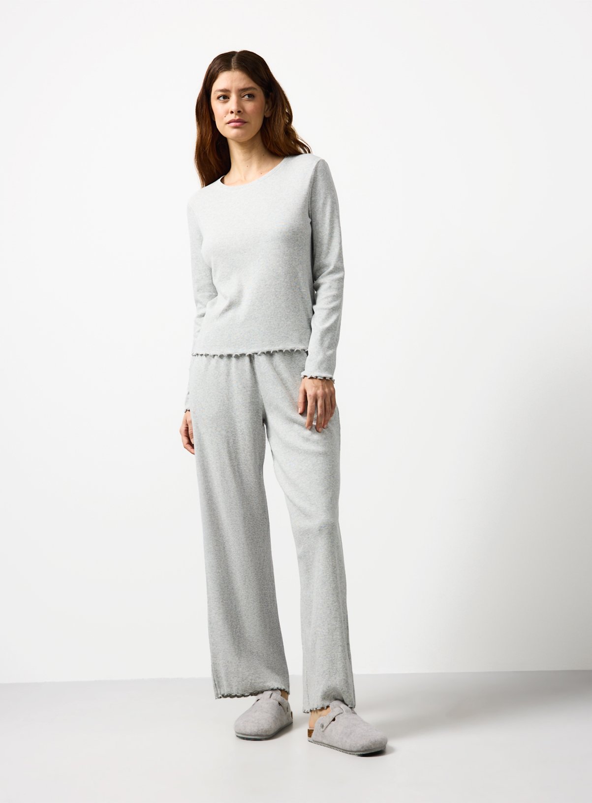 Grey Ribbed Long Sleeve Co-ord Top XL