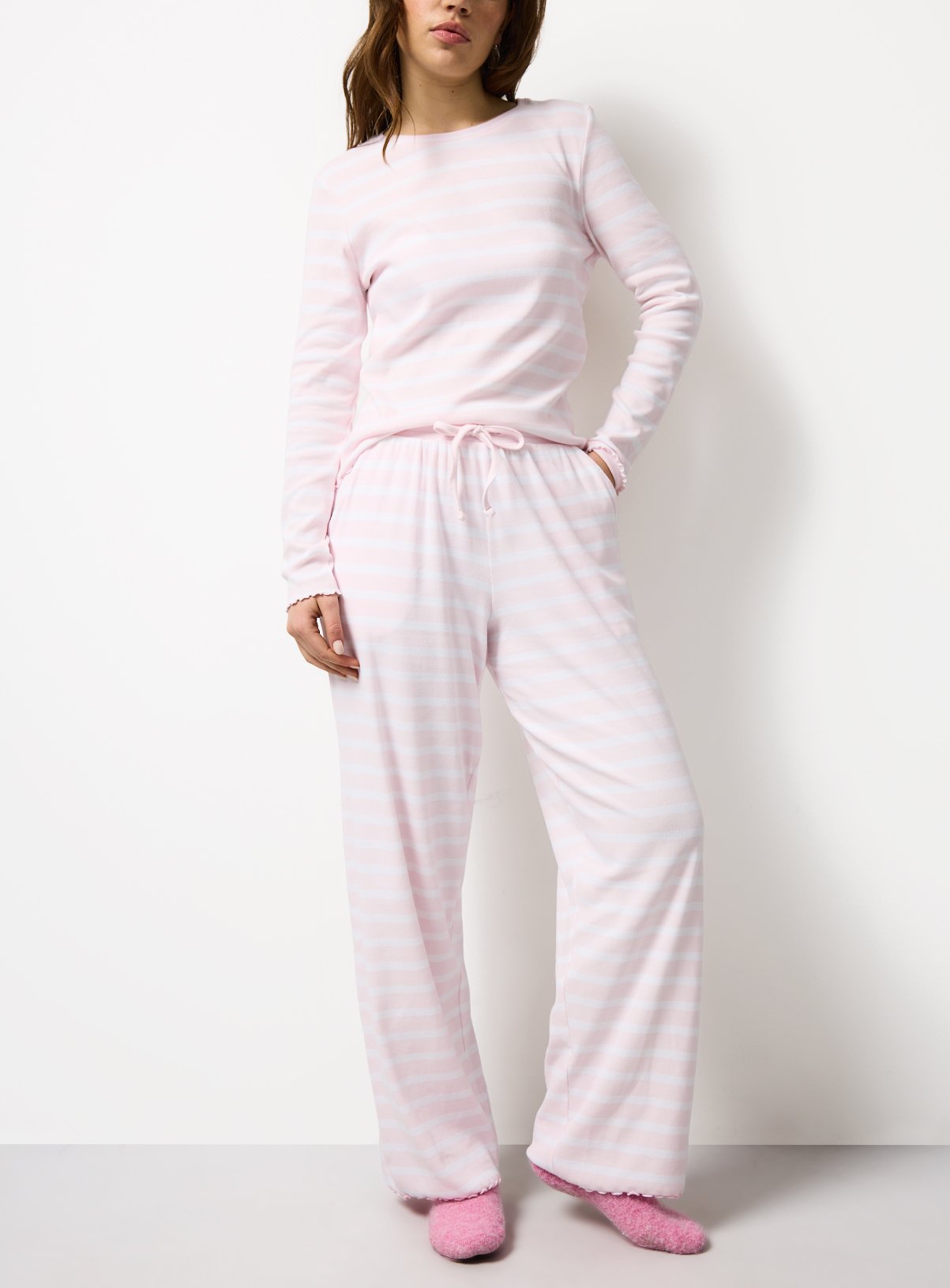 Pink Stripe Ribbed Co-ord Pyjama Bottoms XL