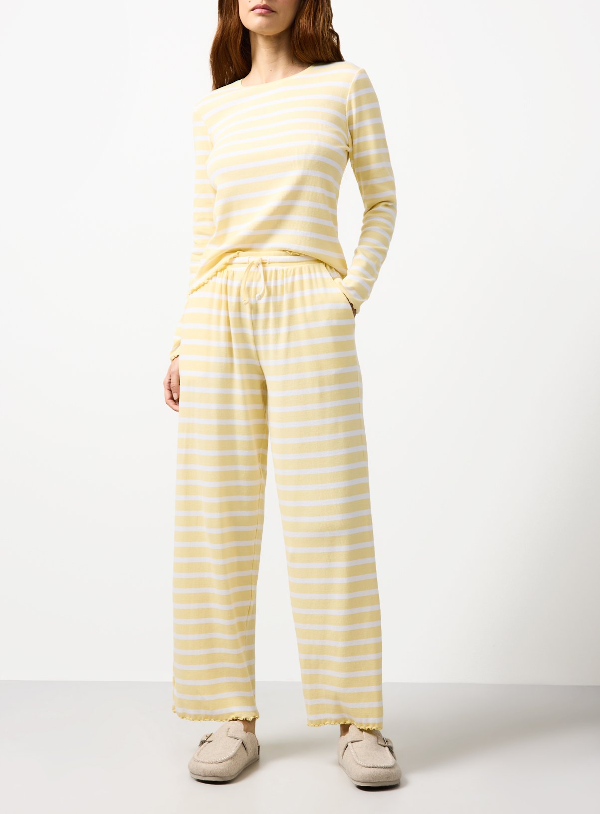 Yellow Stripe Ribbed Co-ord Pyjama Bottoms