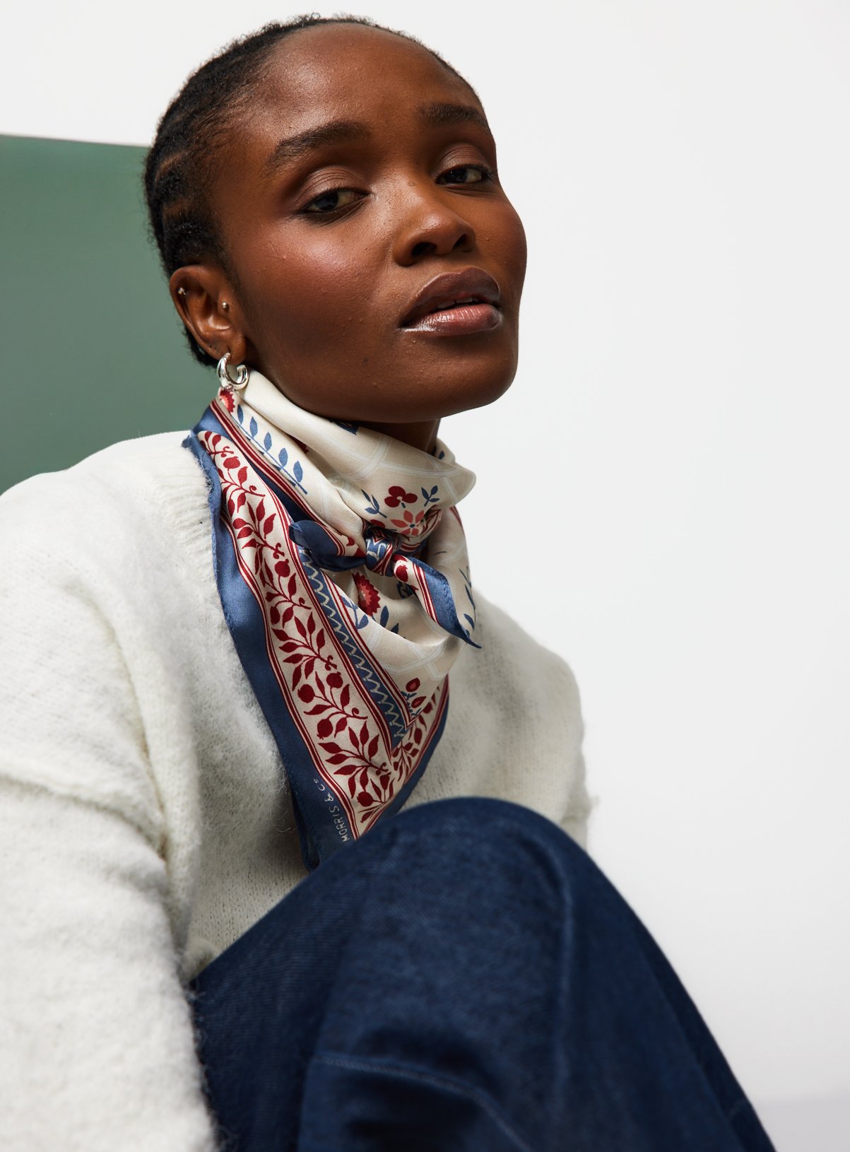 Tu x Morris & Co. Brophy Trellis Print Square Satin Scarf One Size