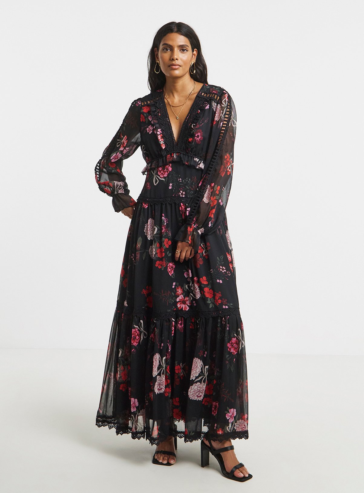 SIMPLY BE Lace Detail And Ladder Trim Maxi Dress 
