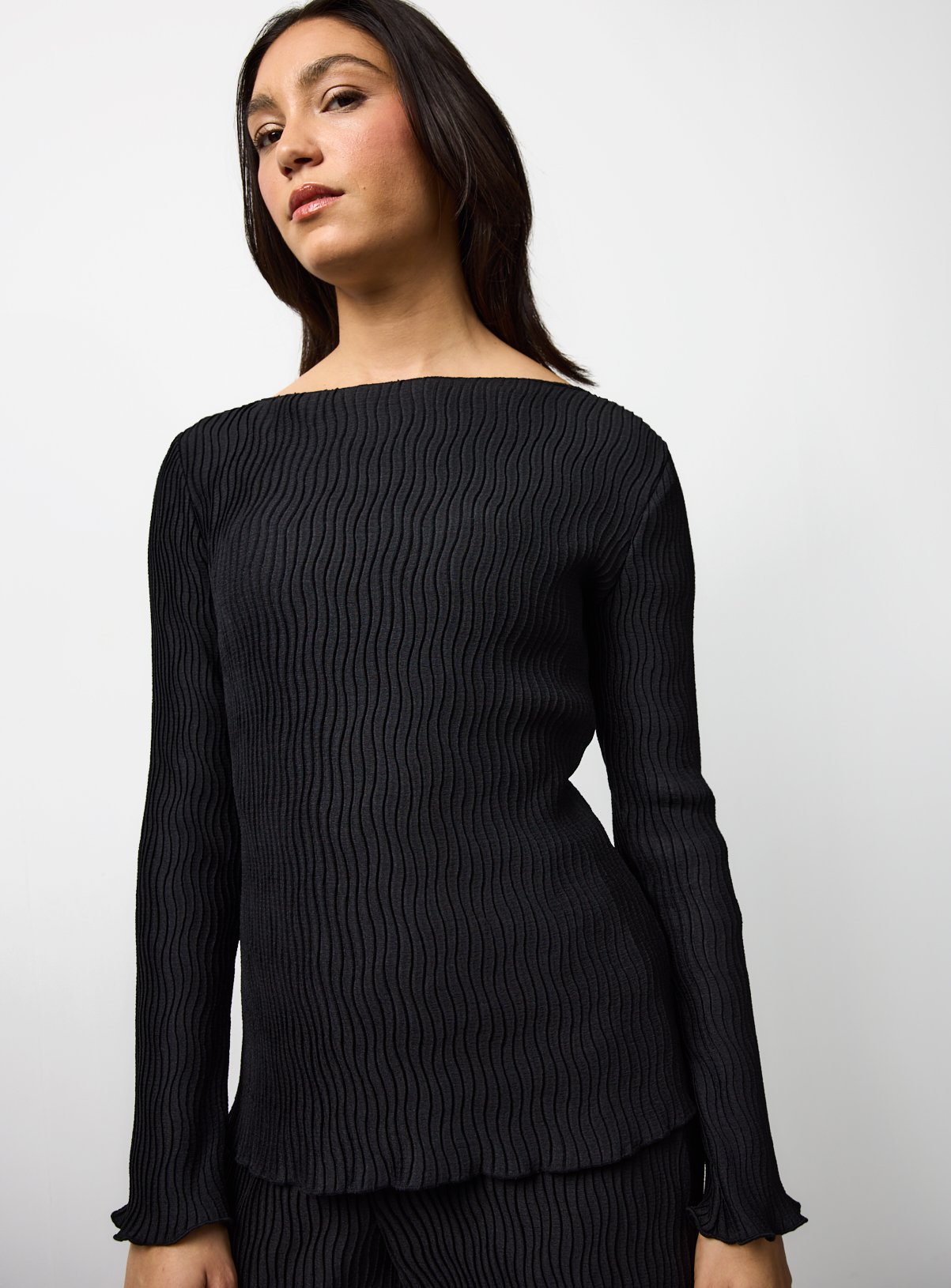 Plisse Co-ord Long Sleeve Top 