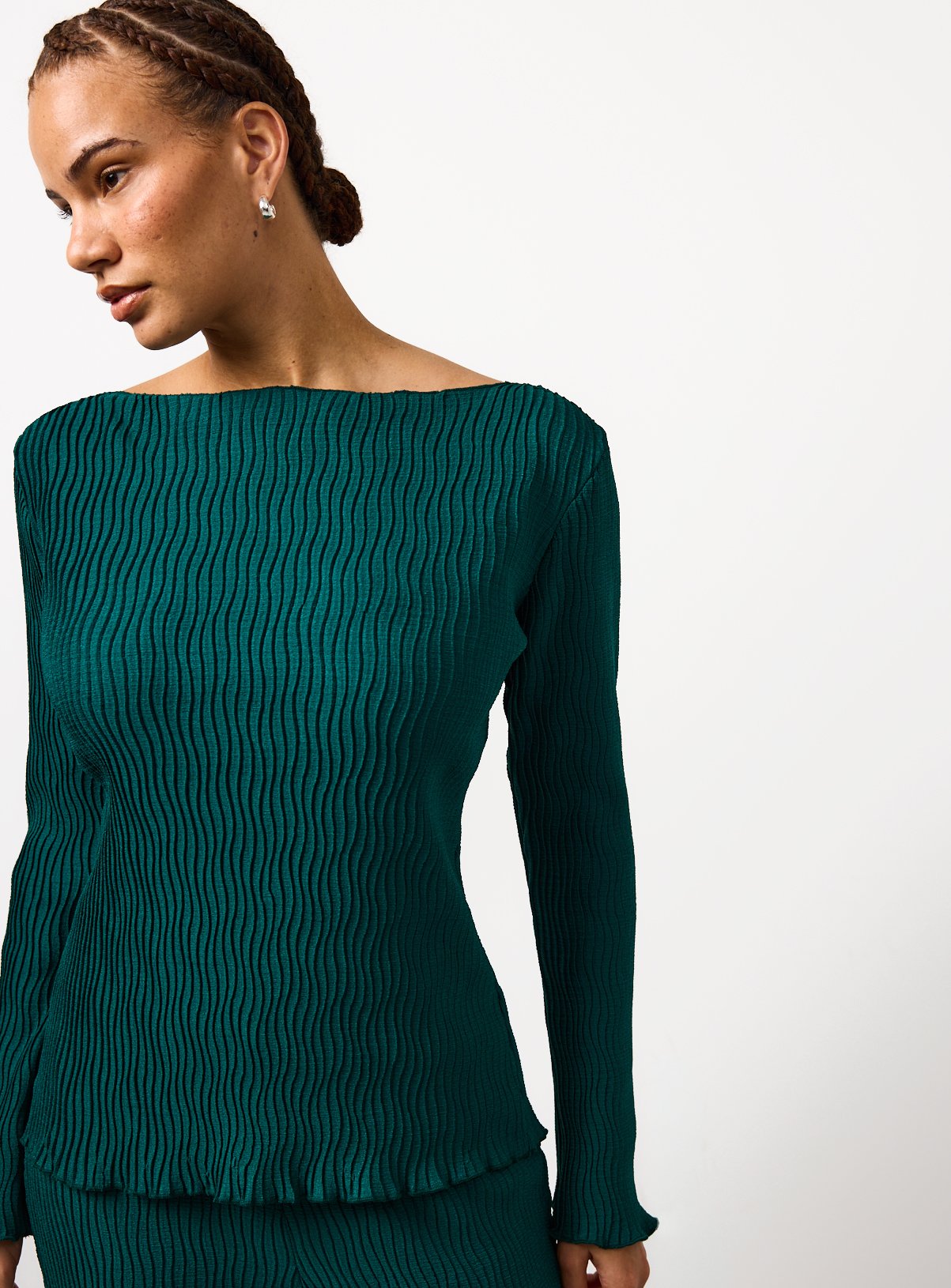 Plisse Co-ord Long Sleeve Top 