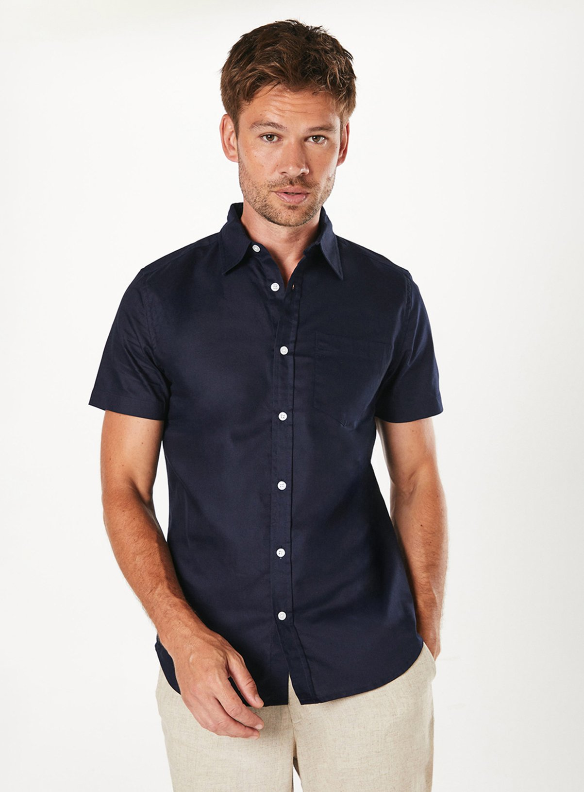 BURTON Navy Short Sleeve Oxford Shirt L