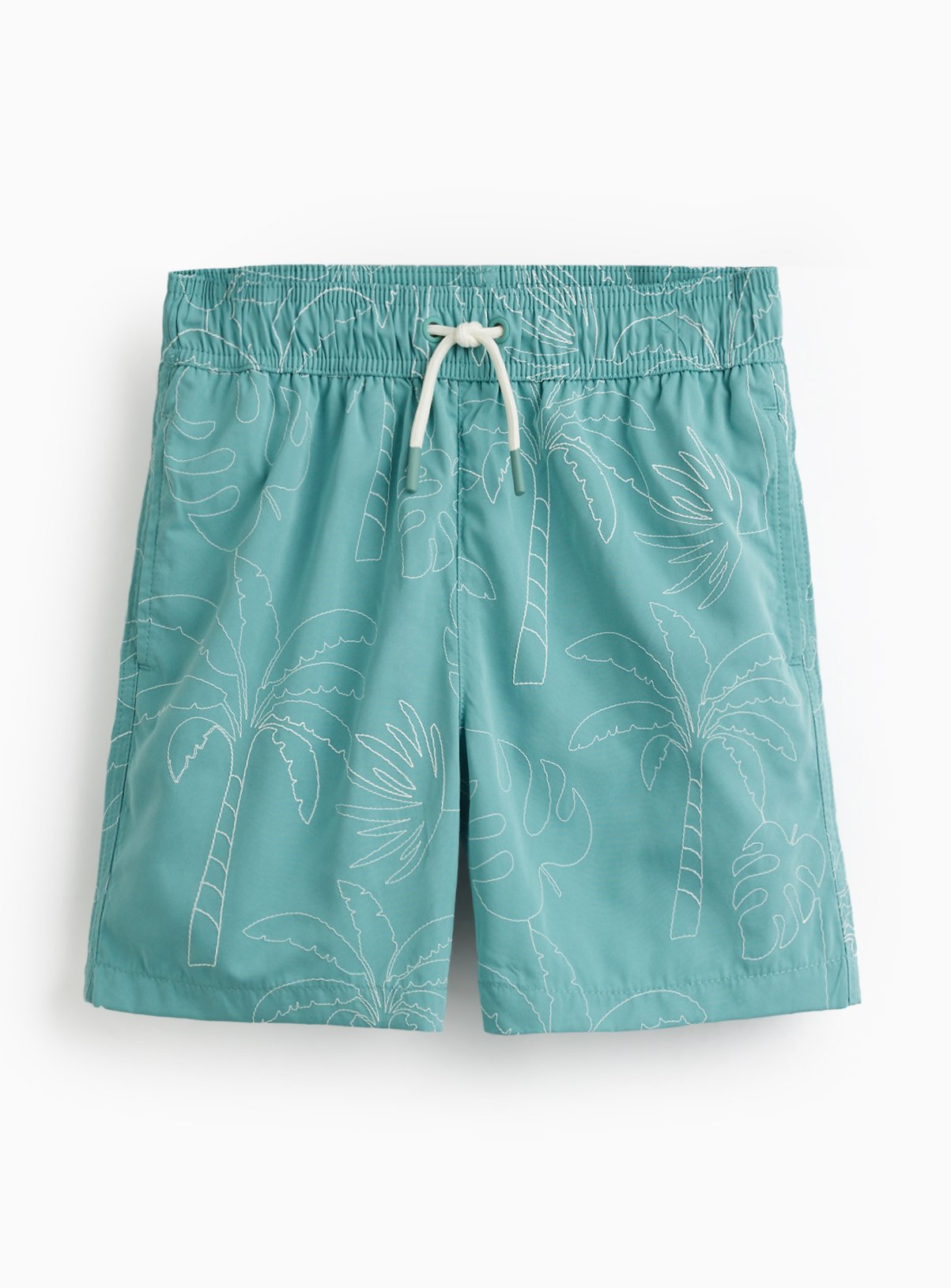 Mini Me Green Palm Tree Print Seersucker Swim Shorts 
