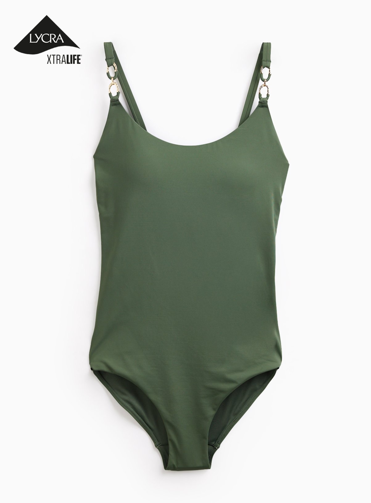 Khaki Gold Fastening Swimsuit 