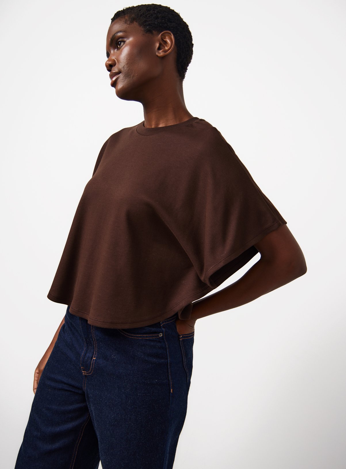 Brown Cape Cropped Tee S