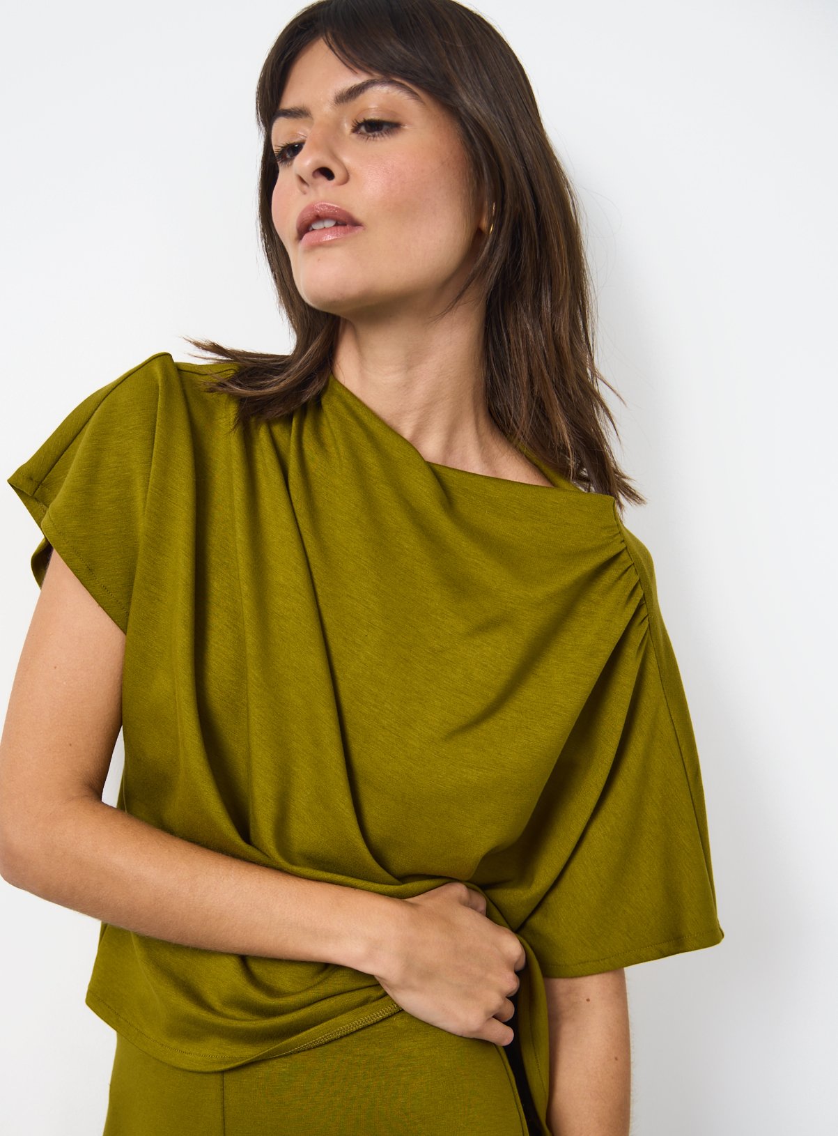 Green High Neck Co-ord Draped Top 12