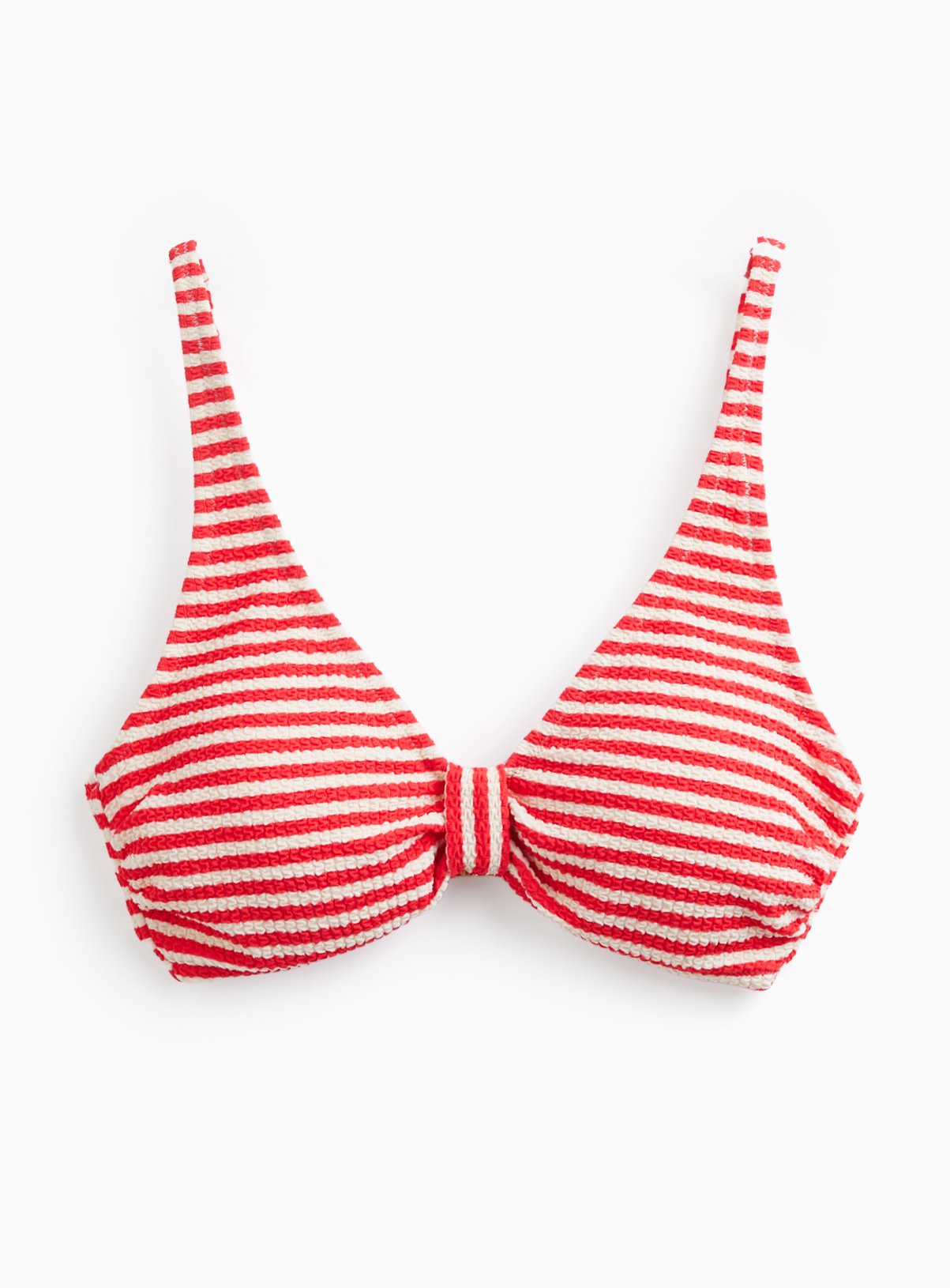 Pink Stripe Knot Front Textured Bikini Top