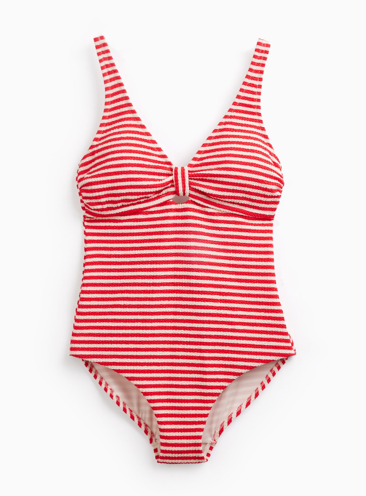 Red Stripe Textured Knot Front Swimsuit