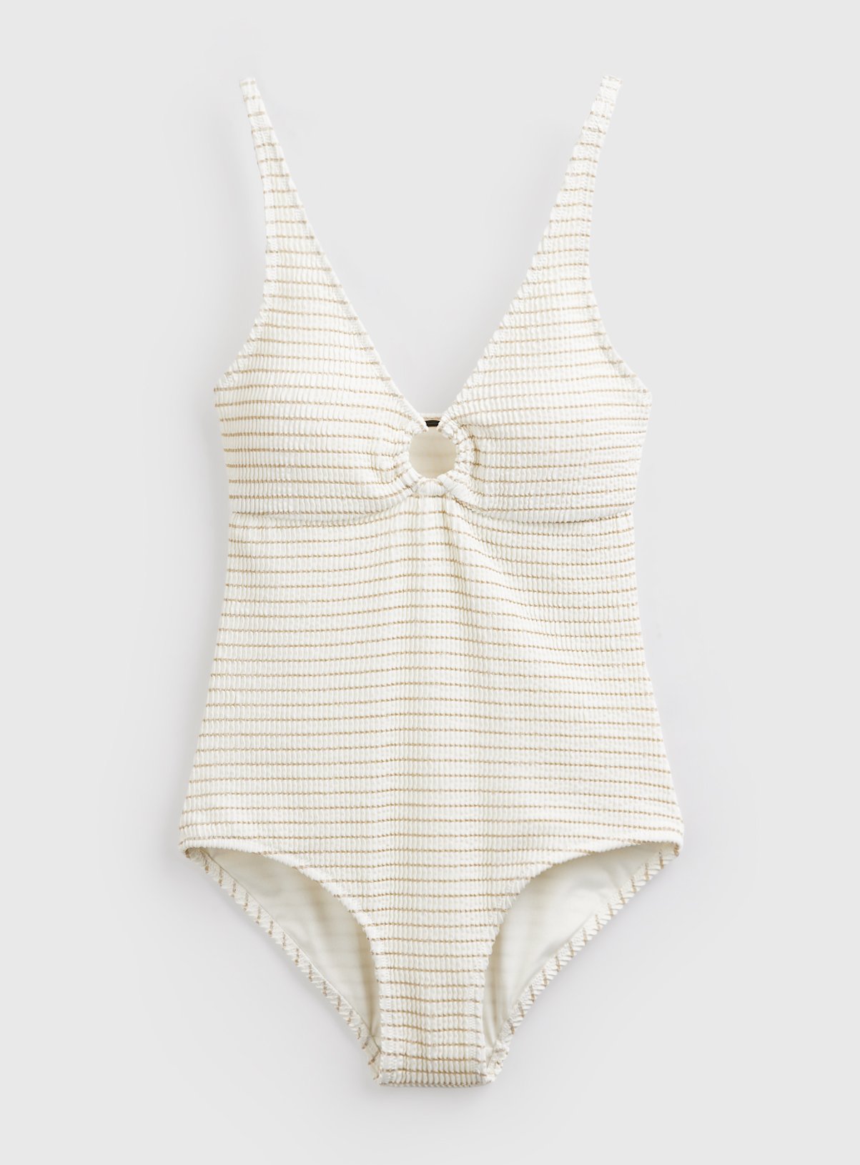 Ivory Stripe Ring Front Detail Swimsuit