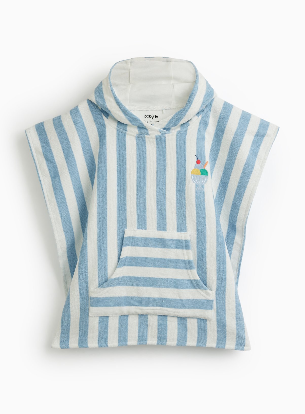 Blue Striped Ice Cream Print Poncho Hooded Towel One Size