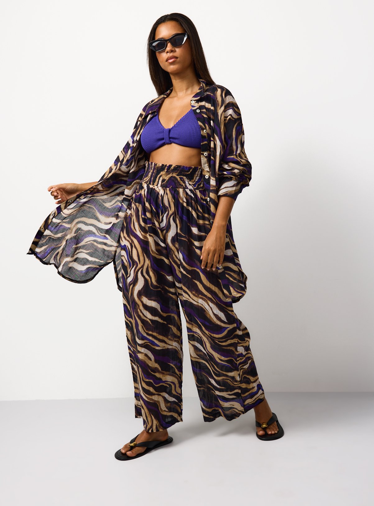 Wave Print Beach Shirt S