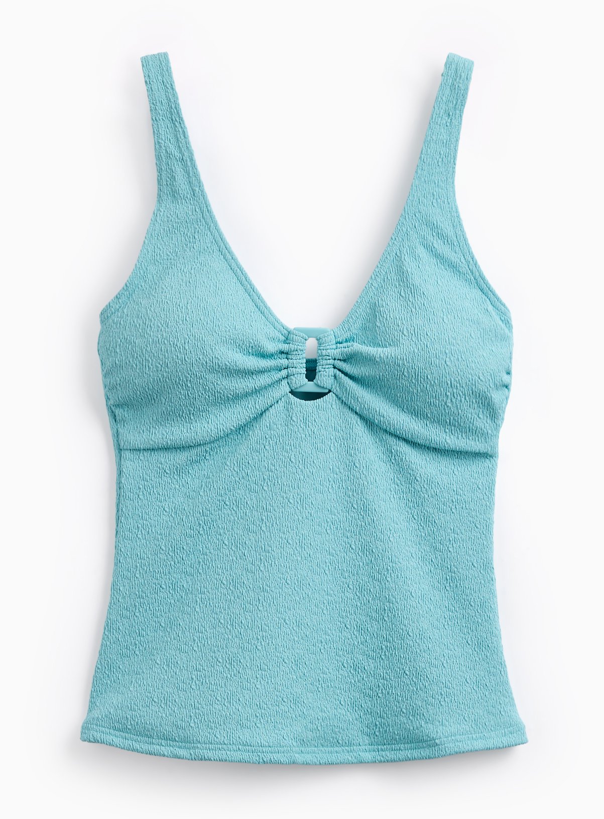 Turquoise Square Ring Textured Tankini Top 