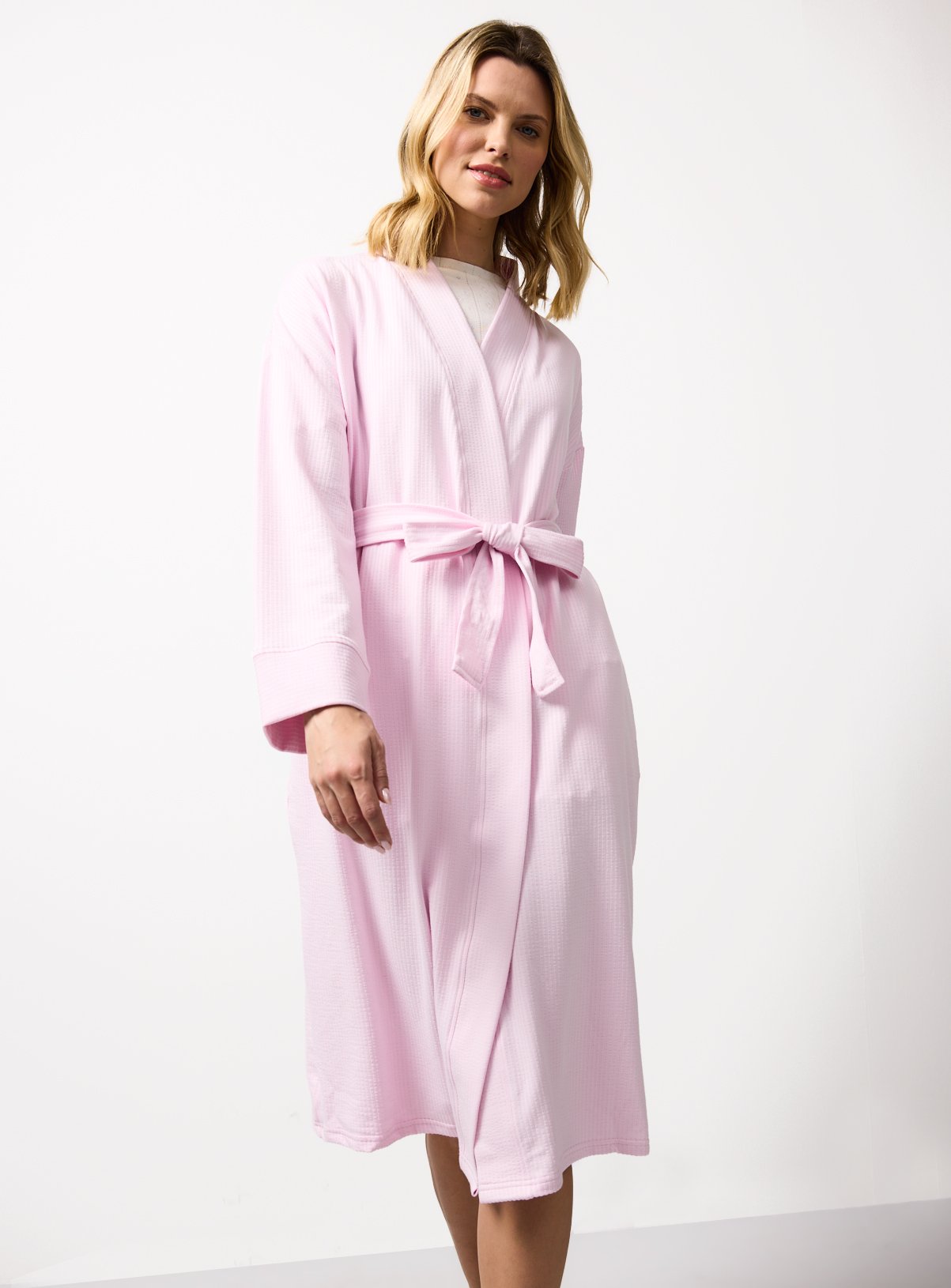 Pink Ribbed Jersey Dressing Gown 